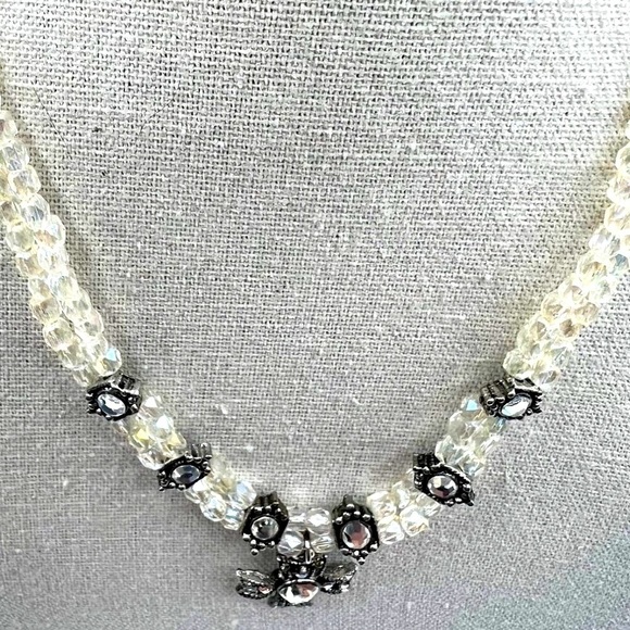 Vintage Crystal Beaded Necklace & Bracelet Set With Cross Pendant - Picture 4 of 10